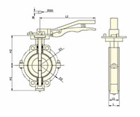 Wafer Lined Lever Operated Butterfly Valves - Dimensional Drawing