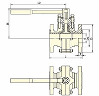 PFA Lined Center Split Full Port Lever Operated Ball Valves - Dimensional Drawing