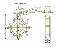 Full Lug Lined Lever Operated Butterfly Valves -  Dimensional Drawing