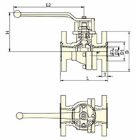 PFA Lined Side Split Reduced Port Lever Operated Ball Valves - Dimensional Drawing