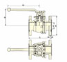 PFA Lined Side Split Full Port Lever Operated Ball Valves - Dimensional Drawing