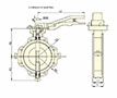 Full Lug Lined Lever Operated Butterfly Valves -  Dimensional Drawing